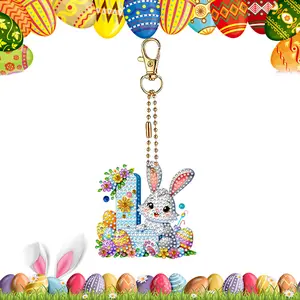 Easter Diamond Art Keychain Ornaments Double Sided Hanging Key Chains Diamond Painting Keychain Kits Diamond Painting Backpack Pendant for Adults Key Ring Art Pendant Decor