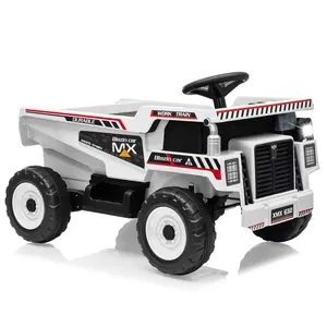 【Christmas Gift】White Kids Ride On Dump Truck 12V Ride On Construction Vehicle with Remote Control Toddler Ride On Car Toy with Electric Dump Bed/Shovel/Spring Suspension/Music/LED Lights