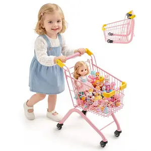 【FathersDayGift】 VEVOR Shopping Cart for Kids, Sturdy Steel Frame, Grocery Store Pretend Play Toy with Wheels, Dense Mesh Basket, Toy Shopping Cart Trolley, Foldable Design, Flip-Open Back, for Kids & Toddlers Ages 3