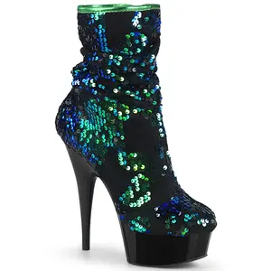 Women's DELIGHT-1004 6-Inch Heel Green Sequins Platform Boot, Stylish Women's Shoe & Footwear