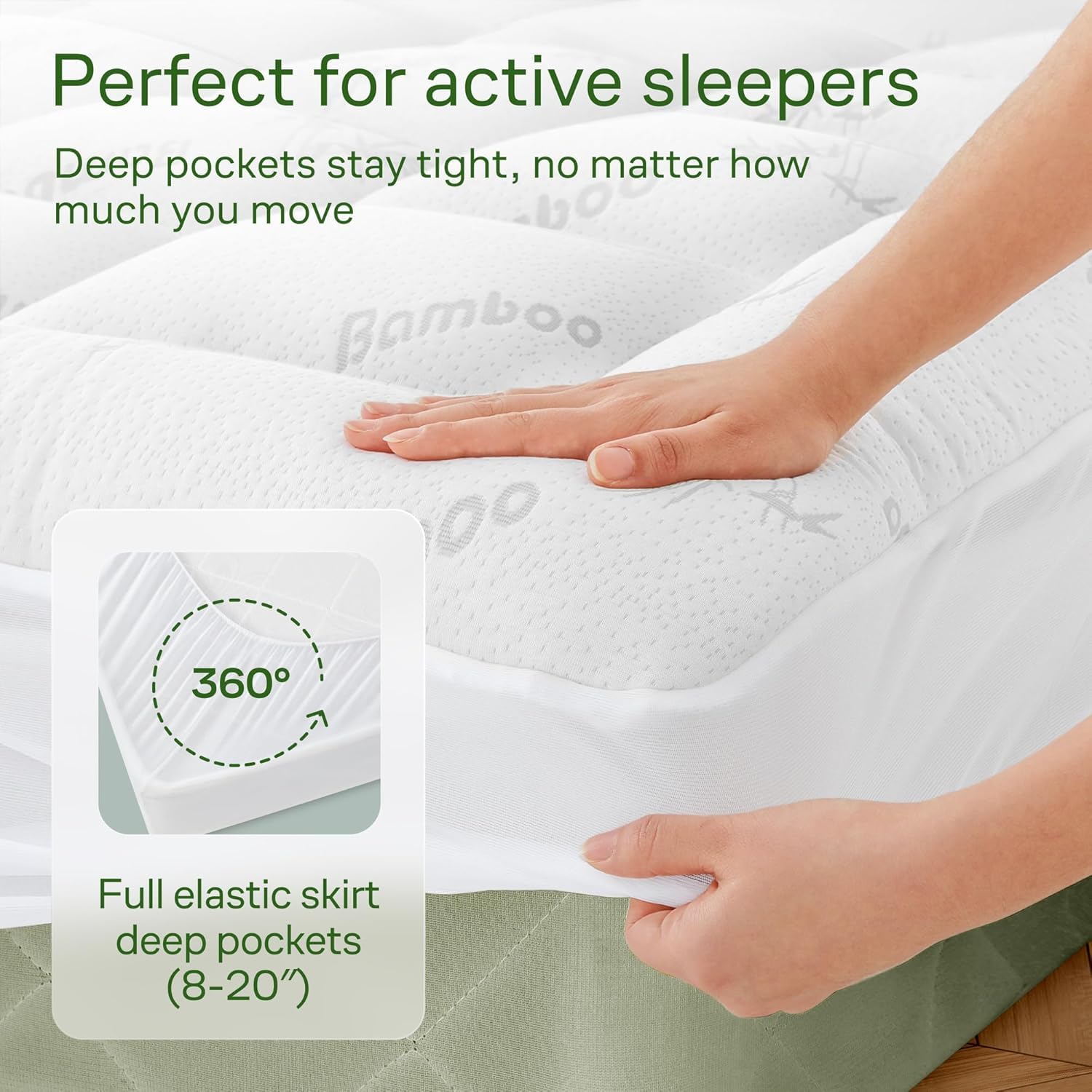 Naturally Cooling for Hot Sleepers, Viscose Made from Bamboo Pillow Top Mattress Pad for Back Pain Relief, Ultra Soft Mattress Topper