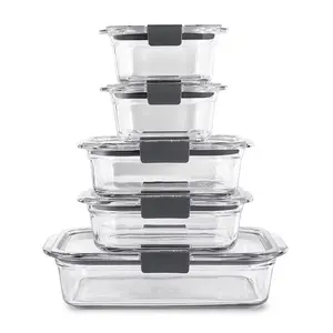 Rubbermaid Brilliance 10-pc. Glass Food Storage Container Set with Airtight Lids for Freshness Preservation BPA-free Microwave Safe Oven Safe up to 450°F