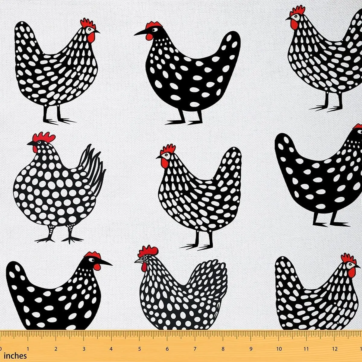 Cute Chicken Fabric Cartoon Lovely Black Farm Animal No Stretch Fabric Handmade Supplies Rustic Farmhouse Soft Flannel Polyester Fabric DIY Home Accents Pre-Cut