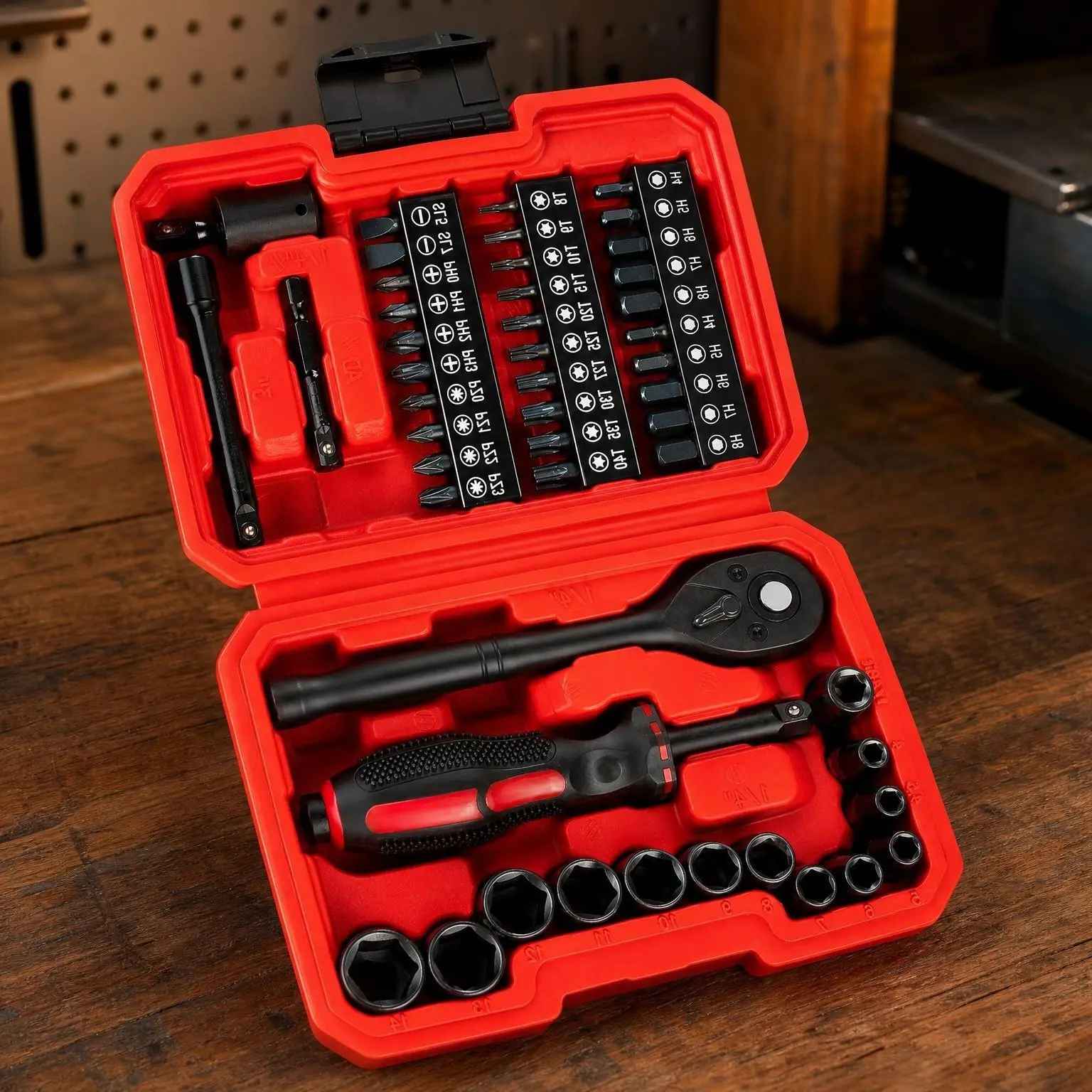 48 Piece 1/4" Mini Socket Ratchet Wrench Set, Metric Shallow (4-14mm)