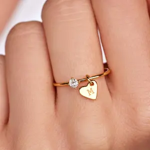UURiel Women's Personalized A-Z Letter Charm Artificial Gemstone Rings, Custom Jewelry for Christmas, Valentine's Day - Personalized Gift