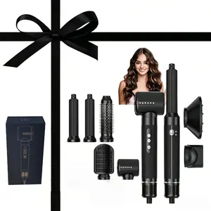 1 PC 7-in-1 Hot Air Brush & Styler - 110,000 RPM High-Speed Hair dryer, Detachable brush head, Curling Iron/Wand, Volumizing/ Straightening/ Curling - for Wet/Dry Hair, Air Styling Set