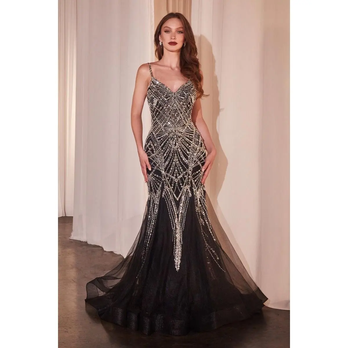 Cinderella Divine -9317 Black Embellished Mermaid Prom Dress