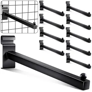 Oudain Gridwall Hooks 12 Inch Grid Wall Hangers Display Peg Hooks Slat Wall Accessories for Wire Panels Shelf(Black,10Pcs)