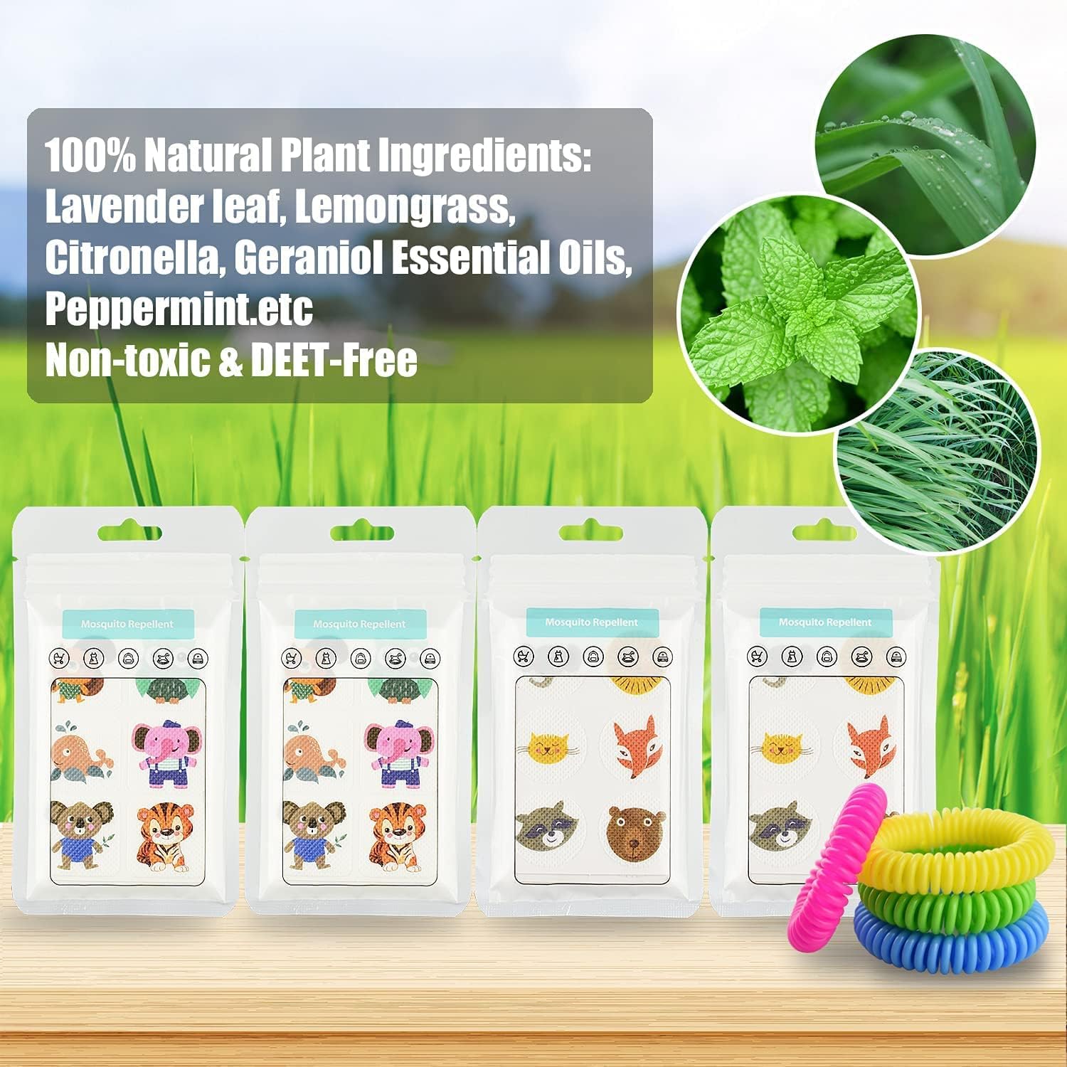 Mosquito Repellent Patches with Essential Oils for Kids & Adults Cute Animal Shapes DEET-Free Plant-Based Bug Protection Badges for Family Camping Travel & Outdoor Fun