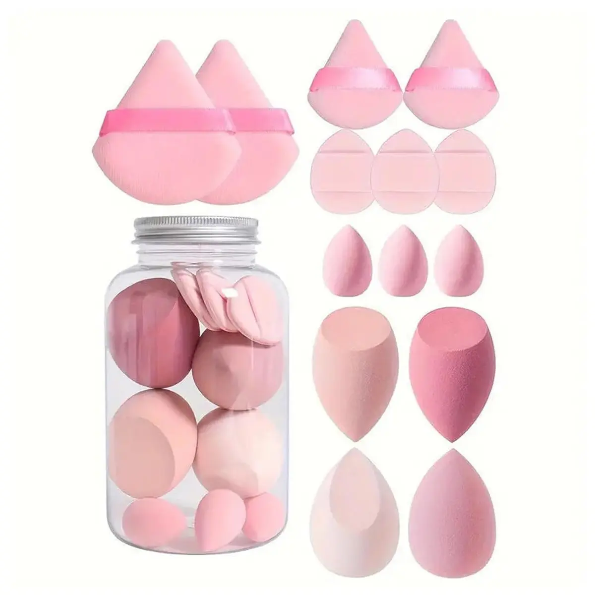 Beauty Blender Sponge Set 14PCS – Multi-Size Makeup Sponges for Foundation, Liquid, Powder - Triangle Puffs, Mini Beauty Blender, Thumb Powder Puff, Reusable & Wet or Dry Use Sponge Kit Cosmetics Makeup Tools Beauty Products