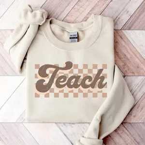 Vintage Teach Checkered Sweatshirt T-Shirt, Teacher Appreciation Shirt, Back To School Teacher Gift, Teacher Tee
