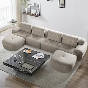 [Summervibes] 145'' U-Shaped Modular Boneless Sectional Sofa, Full-Foam Structure, Woven Fabric Upholstery & Compression Pack, Oversized Modern Living Room Couch, Long-Lasting Comfort. Ideal Cozy Home Furniture for Family, Couples & Parents