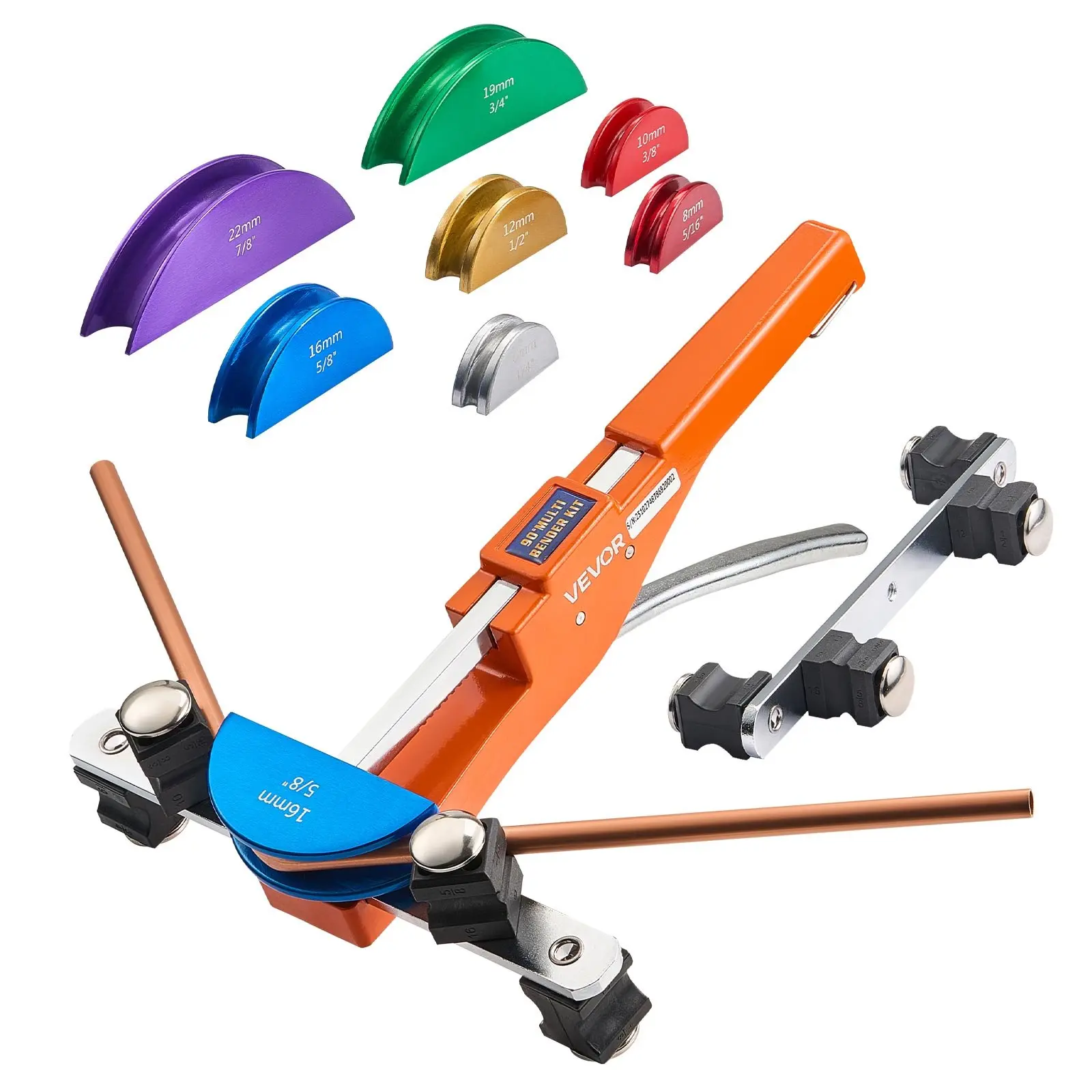 【DealsForYouDays】VEVOR Compact Ratcheting Tubing Bender Kit, 1/4-7/8 in, Effort-Saving Hand Tool with 7 Aluminum Alloy Bending Dies, Durable Construction for Copper & Aluminum HVAC Tubes