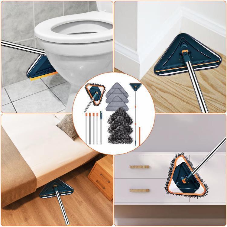 Long Handle Wall Cleaner Adjustable Length WallMop 360° Spinning Head Floor Wall WashingCleaning Tool for Walls Ceiling Fans FloorsBaseboards Dust Kitchen General Purpose, 6Replacement Pads and 1 Silicone Squeegee