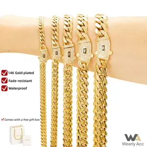 14K Gold Plated Miami Cuban Link Chain Necklace | Diamond Iced Clasp | Anti-Friction Stainless Steel | 6/8/10/12/14MM | Colorfast & Waterproof | Thickened Hip Hop Jewelry for Men & Women | Black Friday Deal