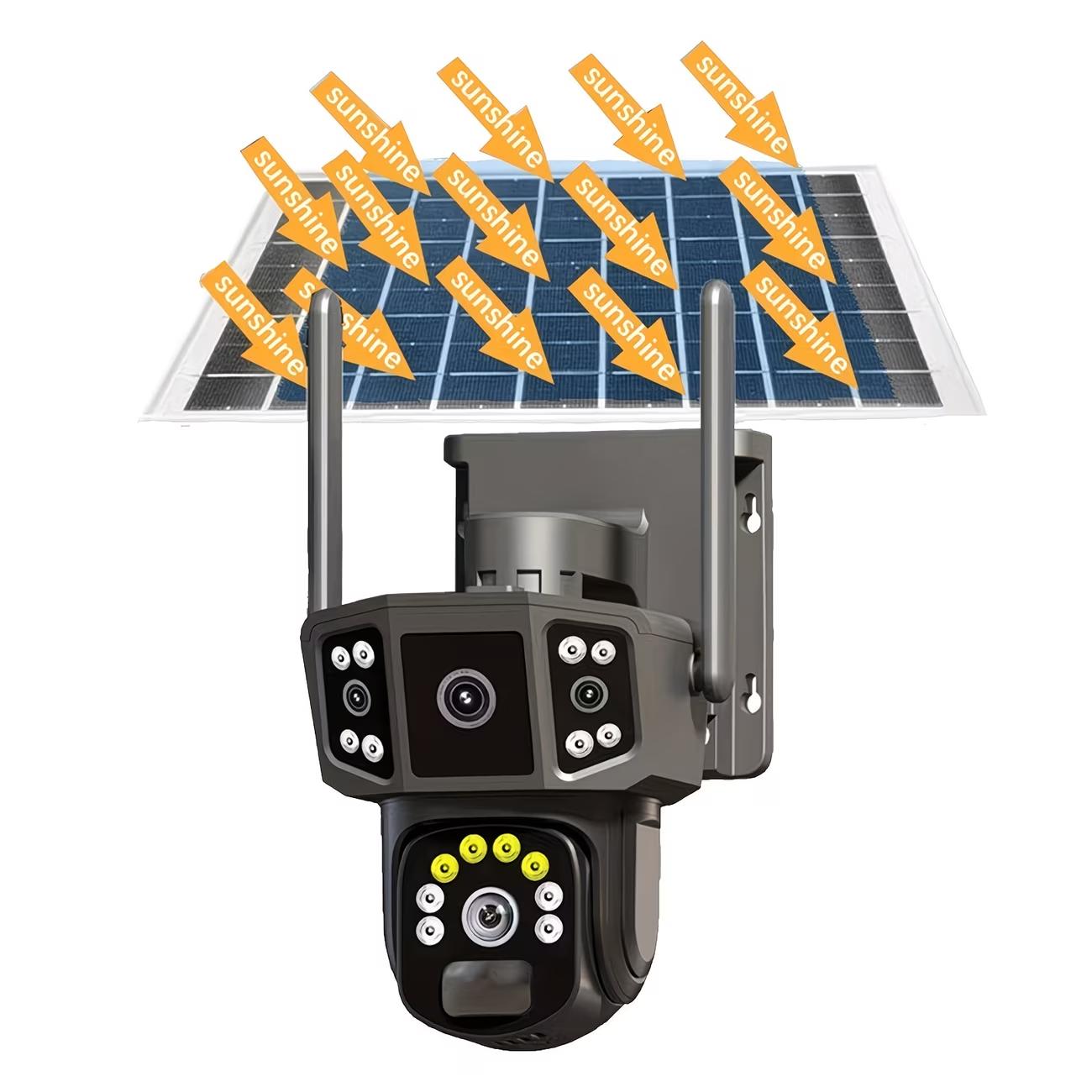 Solar-Powered Wireless Outdoor Security Camera with 4K HD Dual Lens, PIR Motion Sensor, Color Night Vision, Two-Way Audio, 355° Pan-Tilt, Battery & Solar Panel, Built-in, 64GB Storage Card – Wireless CCTV System Suitable for /Office/Driveway/Parking