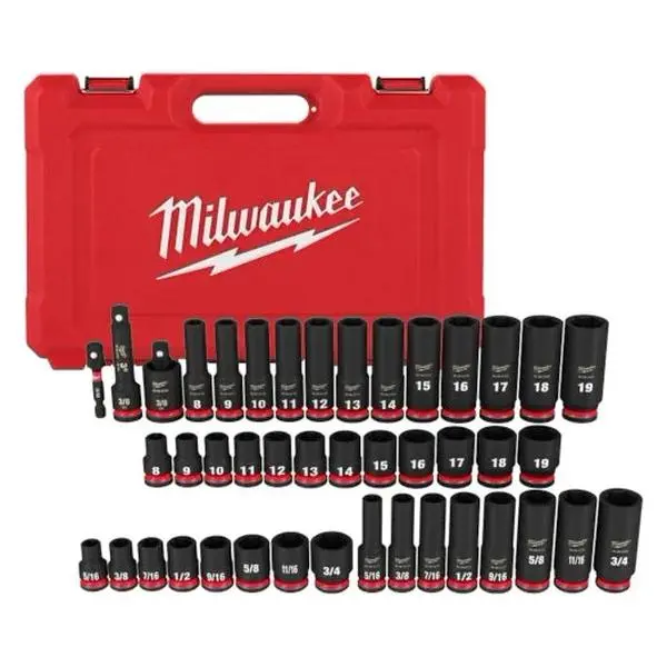 Milwaukee 49-66-7009 43PC Shockwave Impact Socket Set, 3/8" Drive, SAE & Metric, Deep 6pt, Forged Steel, High Torque, Impact Resistant, Ink-Filled Marking