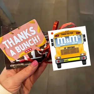 10 Bus Driver Thank You Gift Tags, 'miles Driven' Pun Cards, Ideal for M&m Chocolate, End-Of-Year Teacher & Driver Gifts, DIY Snack Labels