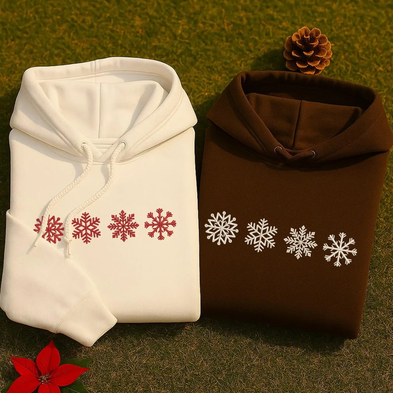 Snowflake Embroidered Christmas Sweatshirt, Minimal Winter Gift for Parents, Siblings, Couple, Friends, Cozy Holiday Hoodie, MADE IN USA