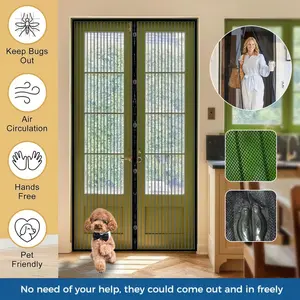 Magnetic Slat Screen Door - Automatic Closing Sliding Mesh Panel - Suitable for French Doors, Sliding Doors, and Room Partitions - Mosquito-Proof Barrier with Black Stripe Design, No-Screw Installation, Fits Wooden Door Frames