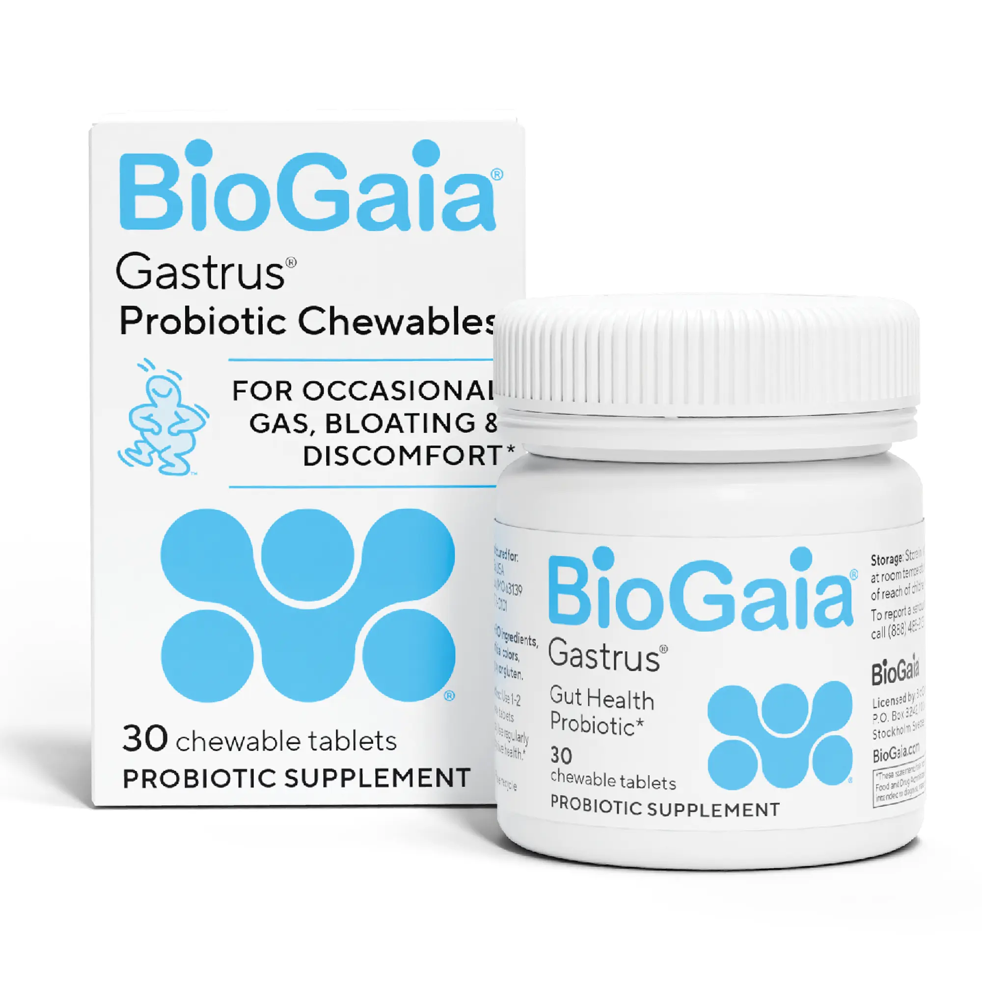 BioGaia Gastrus - Optimal Gut Health Probiotic Supplement for Healthy Digestion 30 Chewable Tablets Clinically Tested for Gas & Bloating Relief - Dietary