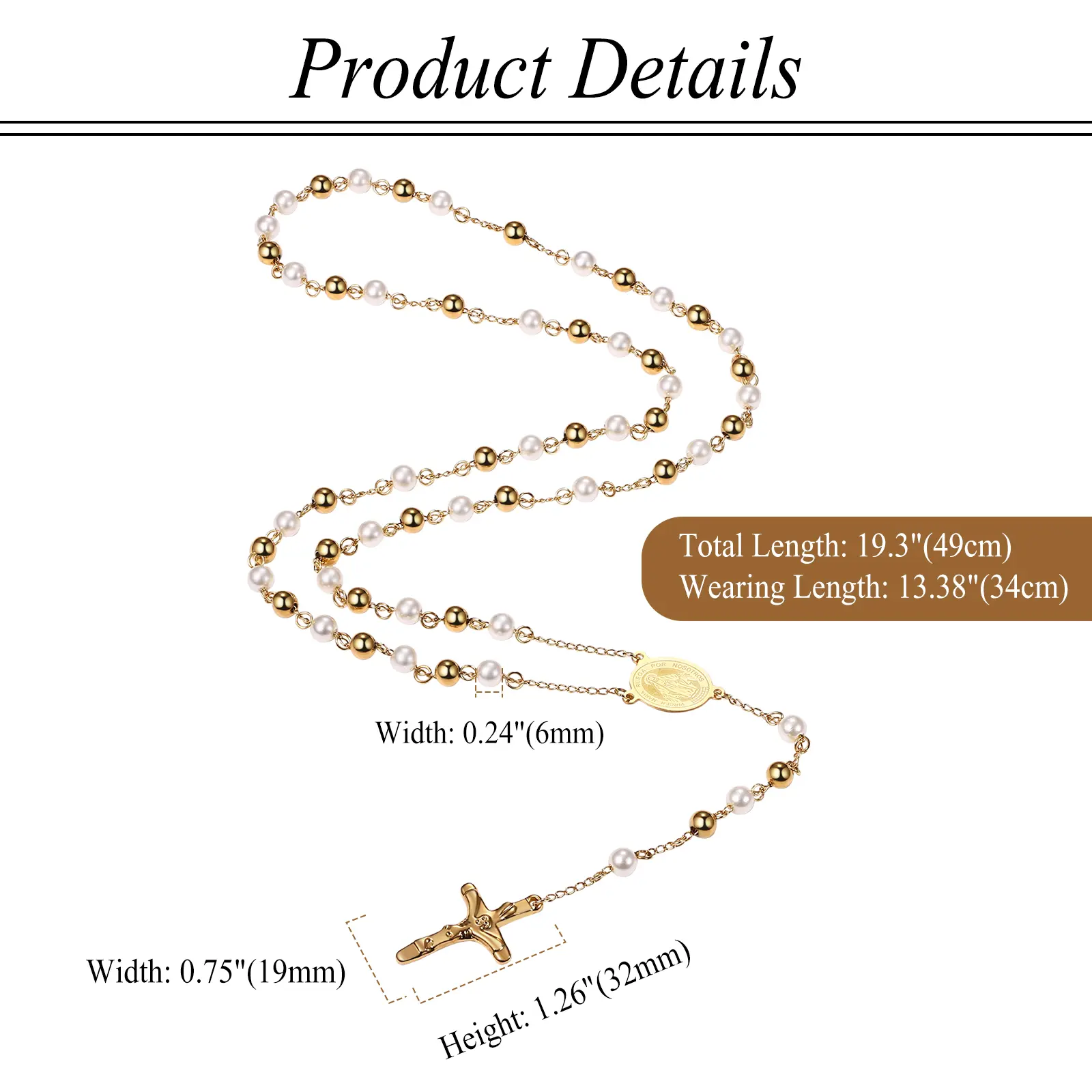 OIDEA Virgin Mary Rosary Necklace for Women Stainless Steel Pearl Beaded Crucifix Cross Y Necklace Religious Catholic Jewelry Gift, Religious Design Necklaces, Beaded Cross Necklaces