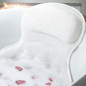 Luxury Bath Pillow for Tub – Neck & Back Support Headrest with Soft 4D Mesh Fabric and Non-Slip Suction Cups, Relaxing Spa Accessory (White)