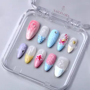NailFlora Pastel Sonata – Handmade Floral Press-On Nails | Reusable Salon-Quality 3D Nail Set