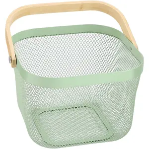 Metal Mesh Steel Basket, Storage Organizer Basket Multi-functional Hanging Kitchen Basket Fruit Basket Bin with  Handle, 9.84 x 10.2 x 7 inch, Mint Green