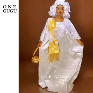 MADASHIKI African Traditional Wedding Bazin Riche Boubou With Tassels White And Gold Embroidery Basin Dashiki Nigerian Dresses