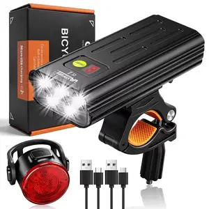 VASTFIRE Bicycle Headlamp 1600LM USB Rechargeable 5200mAh IPX5 Waterproof LED Front & Rear Light Set for Night Riding Emergency Christmas Gift