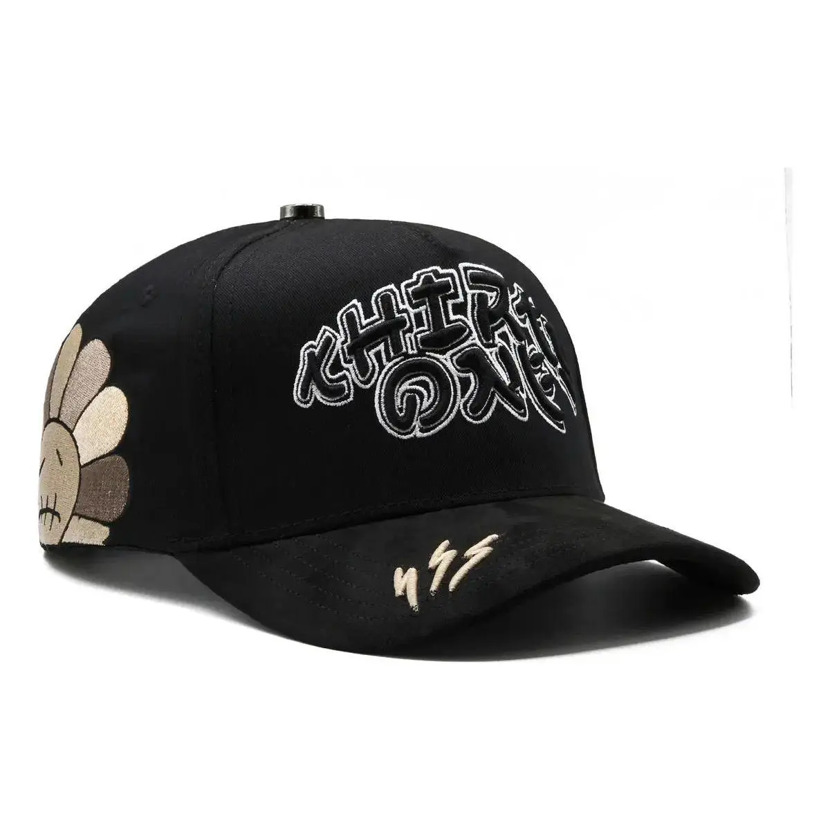 Curved adjustable hat, black, one size fits all, Contrast Embroidery Sunflower Lightning Cap Unisex Unique Street Hat