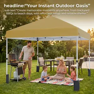 YJ-Garvee 10x10FT Instant Pop Up Canopy TentCanopy for One Person Setup, Waterproof, Wheeled Carry Bag, 3 Height Adjustable, Patented Center Lock, Includes Sandbags & Stakes,Khaki