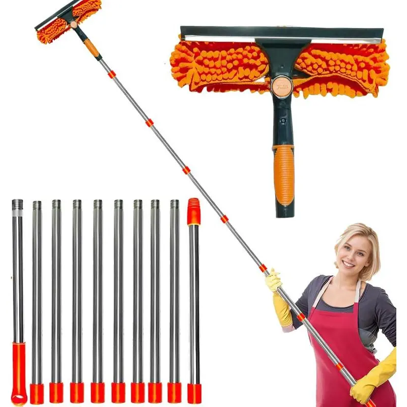 "2-in-1 Squeegee Window Cleaner Kit – 3-14 ft Extension Pole for Indoor & Outdoor Glass Cleaning, High Window Washing Tool"