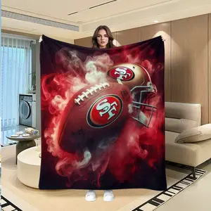 Team Spirit Decorative Blanket with 49ers Helmet and Smoke Effect, Plush Fleece Throw for Home Decor, Perfect Gift for Valentine's and Easter