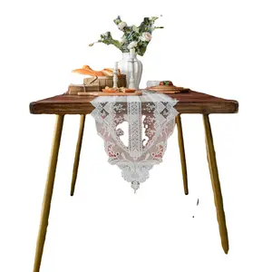 Yimanqiyun Lace Table Runner Embroidered Princess Style Dining Tea Table Hollow Decor