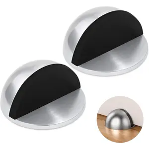 Self Adhesive Door Stoppers, Stainless Steel No Drill Rubber Floor Door Stop, Half Dome Adhesive Wall Protector for Bedroom Living Room Bathroom Office (2, Bright)