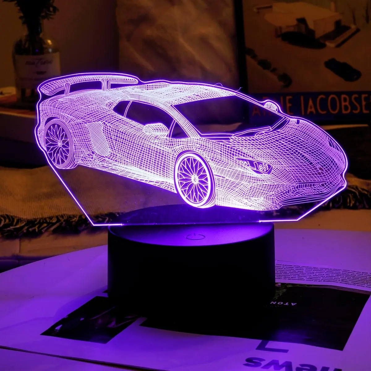 1pc 3D Car Acrylic Night Light, USB Powered RGB Multi-Color Ambiance Lamp, Led Mood Light, Led Mood Lighting, Led Lighted, Led Decoration Lamp, Decorative Atmosphere Lamp, Mood Decorative Lights, Bedside Lamp for Bedroom, Game Room Decor, Perfect Gift