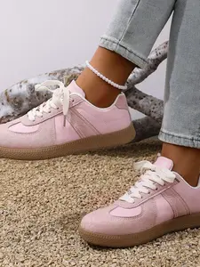 New Women's Retro Colorblock Deportivas, Casual Leather Sneakers, Suede Patchwork Sports Shoes, Multicolor Commuter Almond Toes