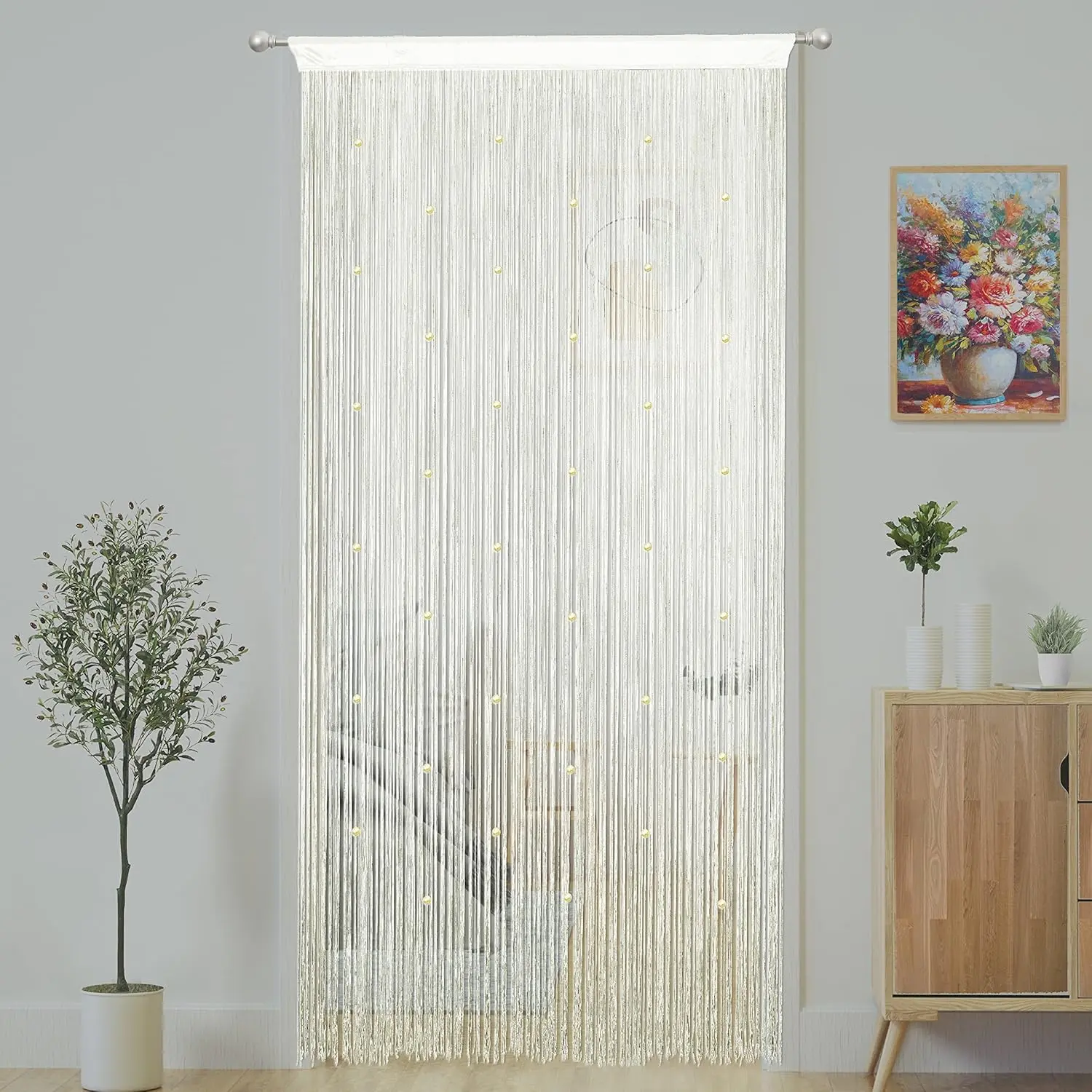 Beaded Curtain Door String Curtains for Doorways Tassels Beads Hanging Fringe Hippie Window Hallway Entrance Wall Closet Bedroom Privacy Decor (Ivory, 39" W x 79" L (Pack of 1))