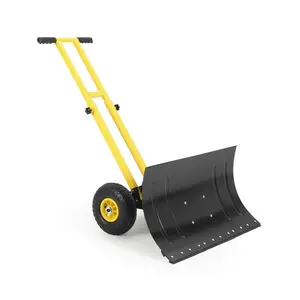Snow Shovel with Wheels – Save Your Back This Winter! ❄️ Heavy Duty Steel Snow Pusher, Position Adjustable Blade, Snow Removal Tool for Driveway, Sidewalk & Garage
