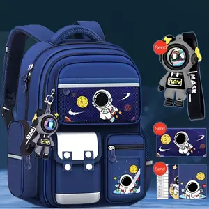 Cartoon Astronaut Backpack - Large Capacity, Adjustable Straps, Tablet Pocket, Ideal School & Commuting, Navy Blue with Colorful Space Design, Backpack School