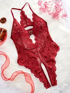 AgeRose backless babydoll dress with adjustable straps, suitable for everyday wear, simple basic one-piece lingerie, lace floral burgundy, baby doll tops, pajama babydoll, New Year gift, perfect Valentine's Day gift. Halter Neck