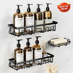 Benazcap Shower Caddy Set 3 Pack Anti-Rust Stainless Steel Wall Organizer with Soap Holder No Drill Installation for Bathroom Kitchen Home Storage