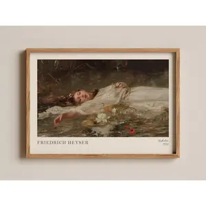 Ophelia by Friedrich Heyser, Oil Painting, Painting Art, Art Prints, Wall Decor, Wall Art, Antique Print, Classic Painting, Wall Decor