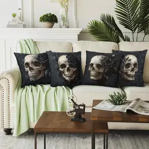 4pcs Halloween Skull Cushion Covers, Digital Print Zippered Pillowcases, Home Decor Sofa Car Outdoor Seat Cushions 45x45cm (set of 4) Home Decorative Cushion