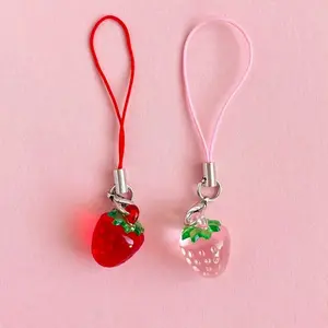 2 Pcs Cute Strawberry Phone Charms - Two Durable Acrylic Pendants in and, Fun and Practical Accessories for Bags and Keys, Cell Phone Charm