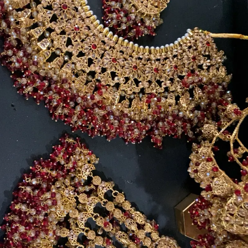 Maroon and Gold Pakistani Bridal Set
