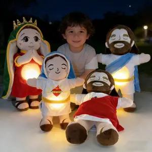 2026 New Children Music Soothing Breathing Doll Jesus Plush Toy Sleep Companion Toy Sound and Light Doll Holiday Gifts for Kids