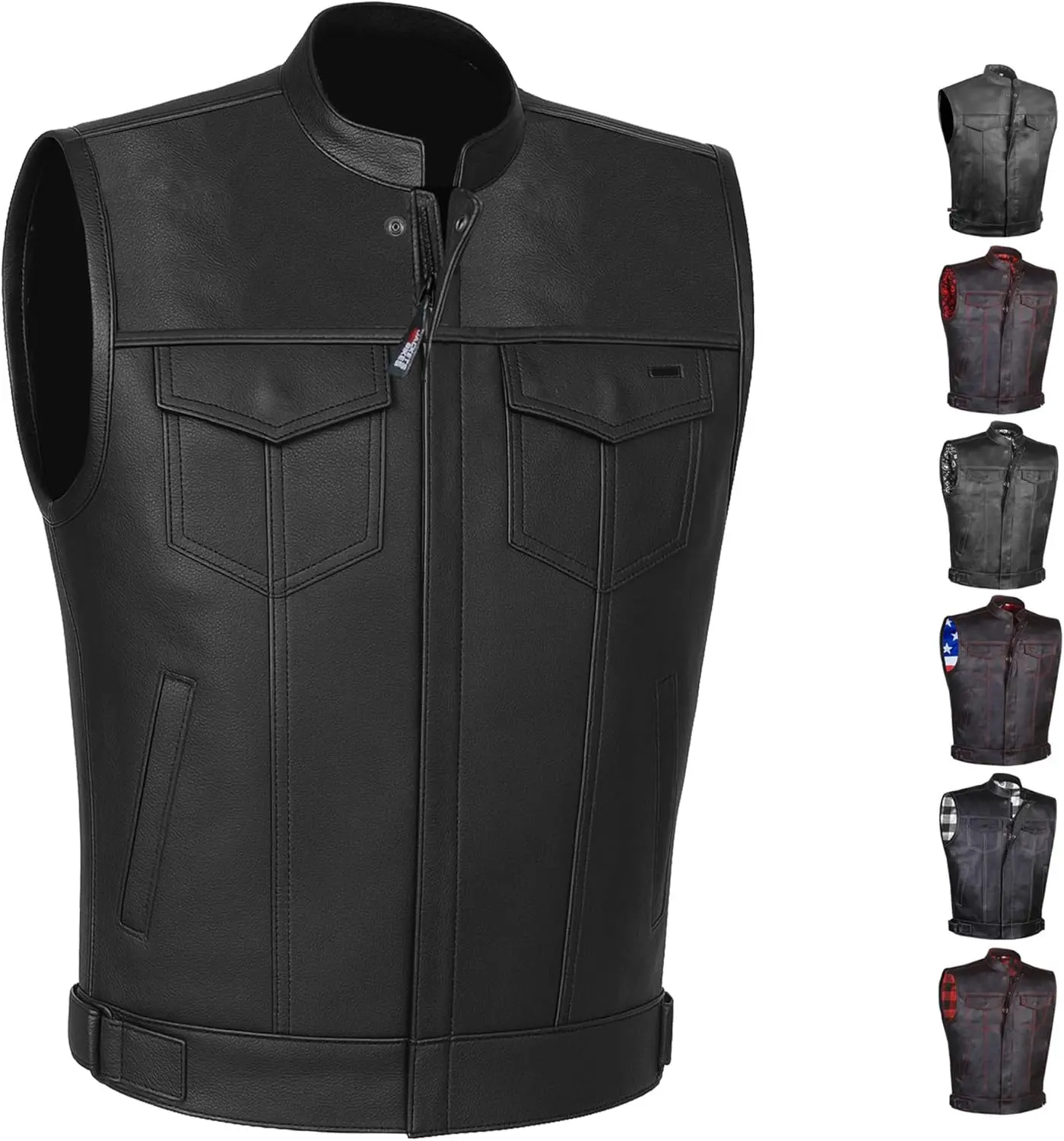 SOA Motorcycle Vest for Men, Premium Buffalo Leather, Back Armor, Inside Pockets, Biker Riding Club Vests, All Season
